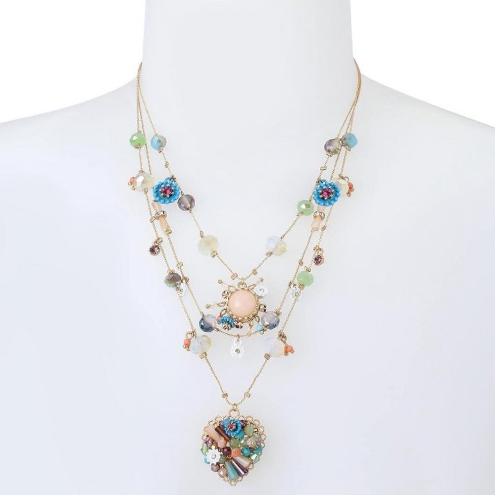 Betsey Johnson Multicolor Beaded Gold-Tone Layered Necklace. New without tags